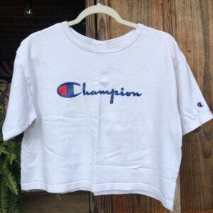 90s Cropped Champion Logo T-shirt White Size Medium